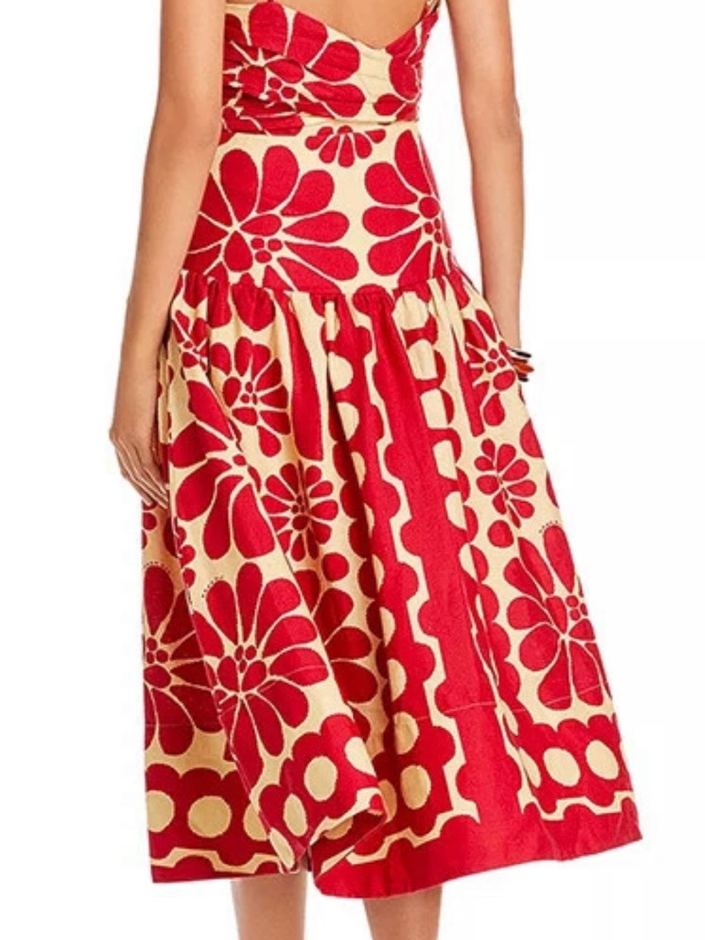 Red and Cream Floral Strap Sundress Palermo Sleeveless MIDI Dress - Picture 6 of 12